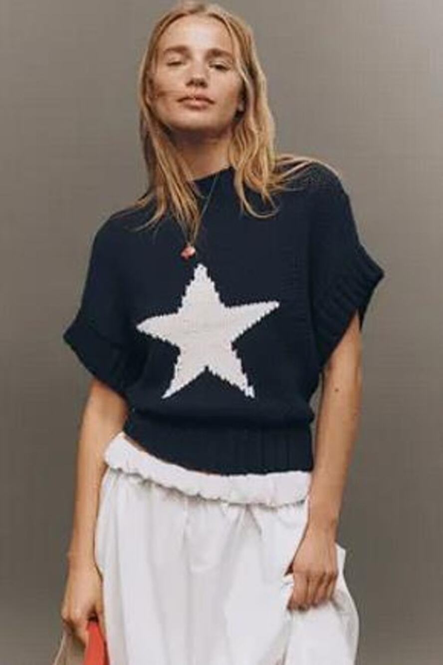 Maeve Navy Cowl Sweater with White Star